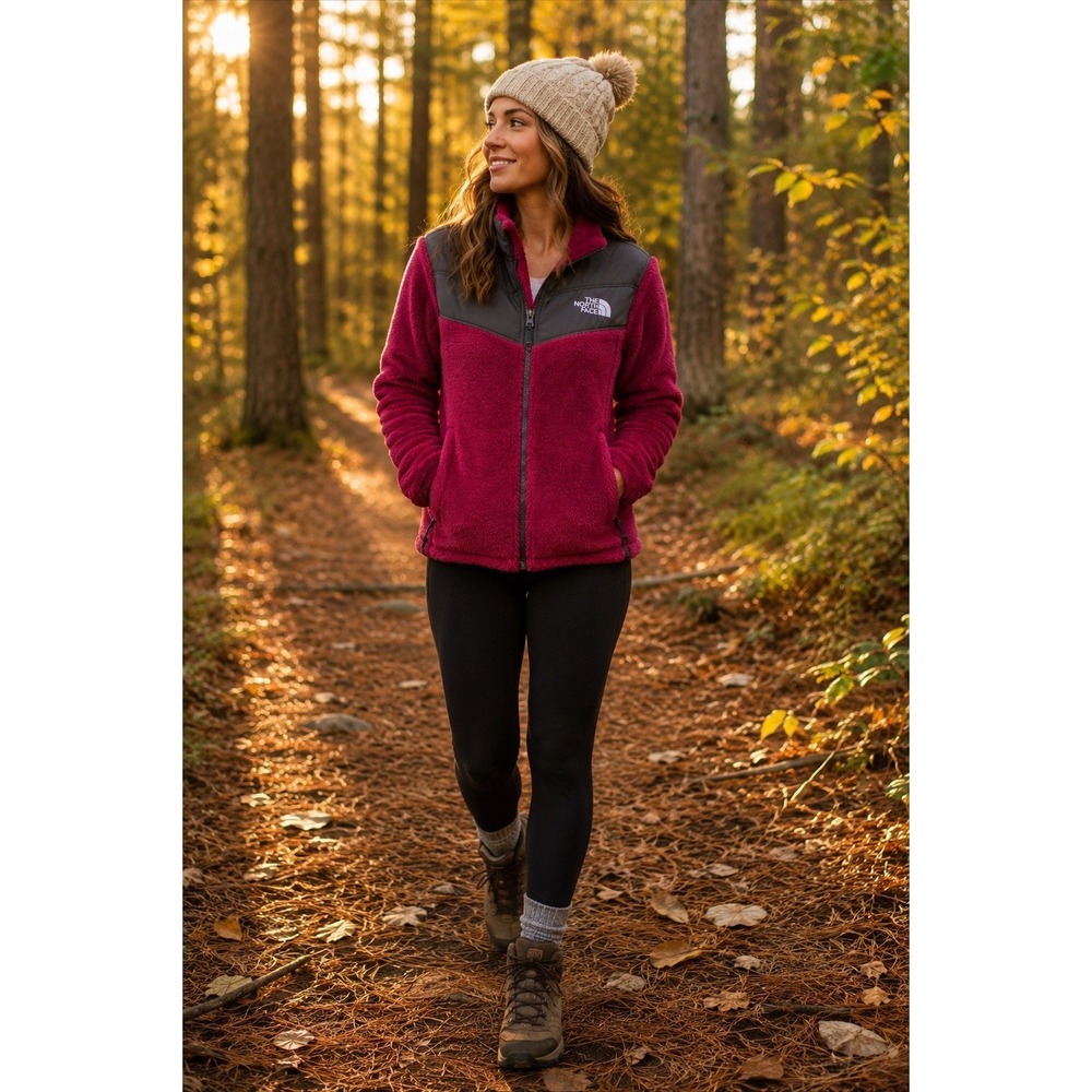 The North Face Women's XS Magenta Gray Full Zip Fleece Jacket Plush Cozycore
